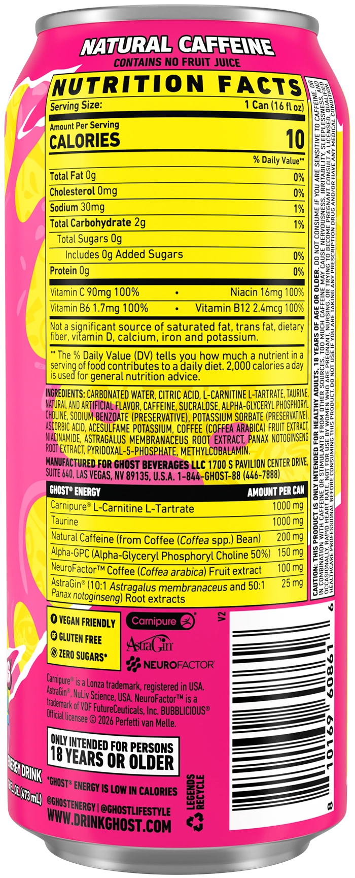 Product package Nutrition Label