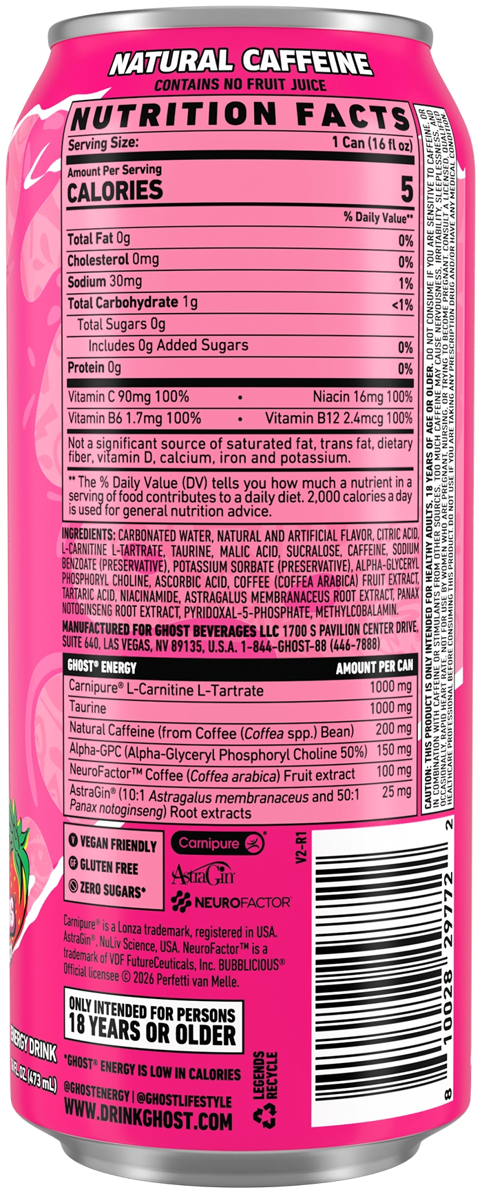 Product package Nutrition Label