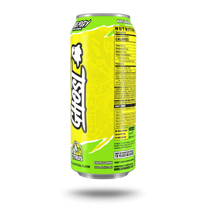 ghost l carnitine how much l carnitine is in ghost energy drink Ghost Zero Sugar Energy Drink, Sour Patch Kids Blue Raspberry, 16 fl oz can