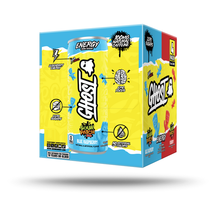 GHOST® ENERGY 8.4OZ 4-PACK x SOUR PATCH KIDS® | SOUR PATCH KIDS® "REDBERRY®" & "BLUE RASPBERRY" 4-PACK