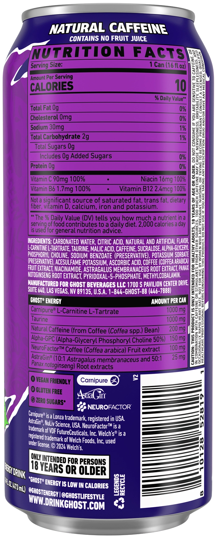 Product package Nutrition Label