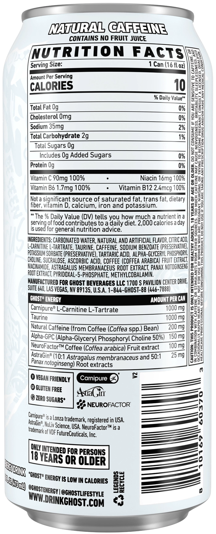 Product package Nutrition Label
