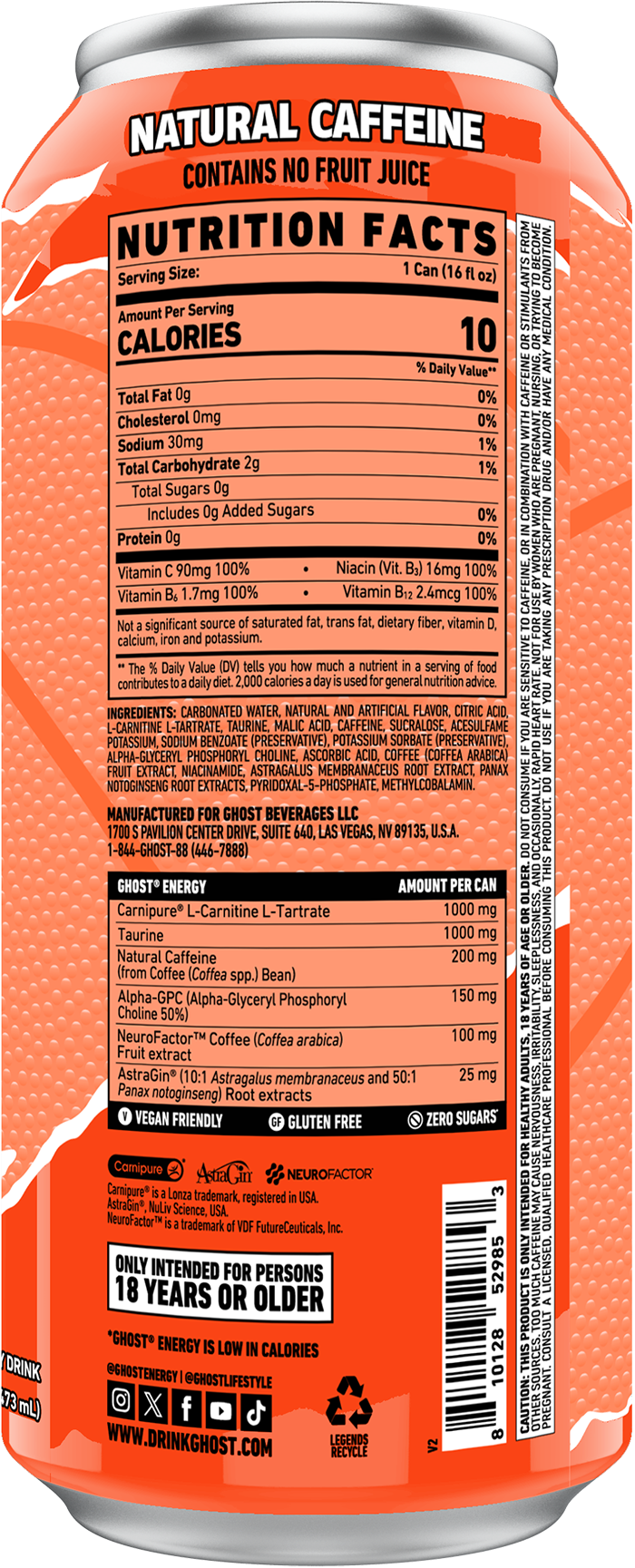 Product package Nutrition Label