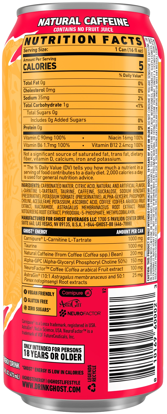 Product package Nutrition Label