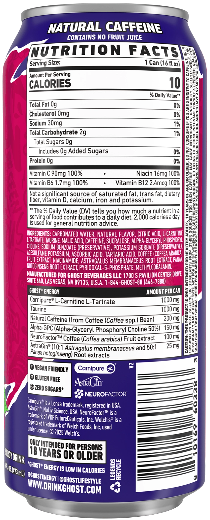 Product package Nutrition Label